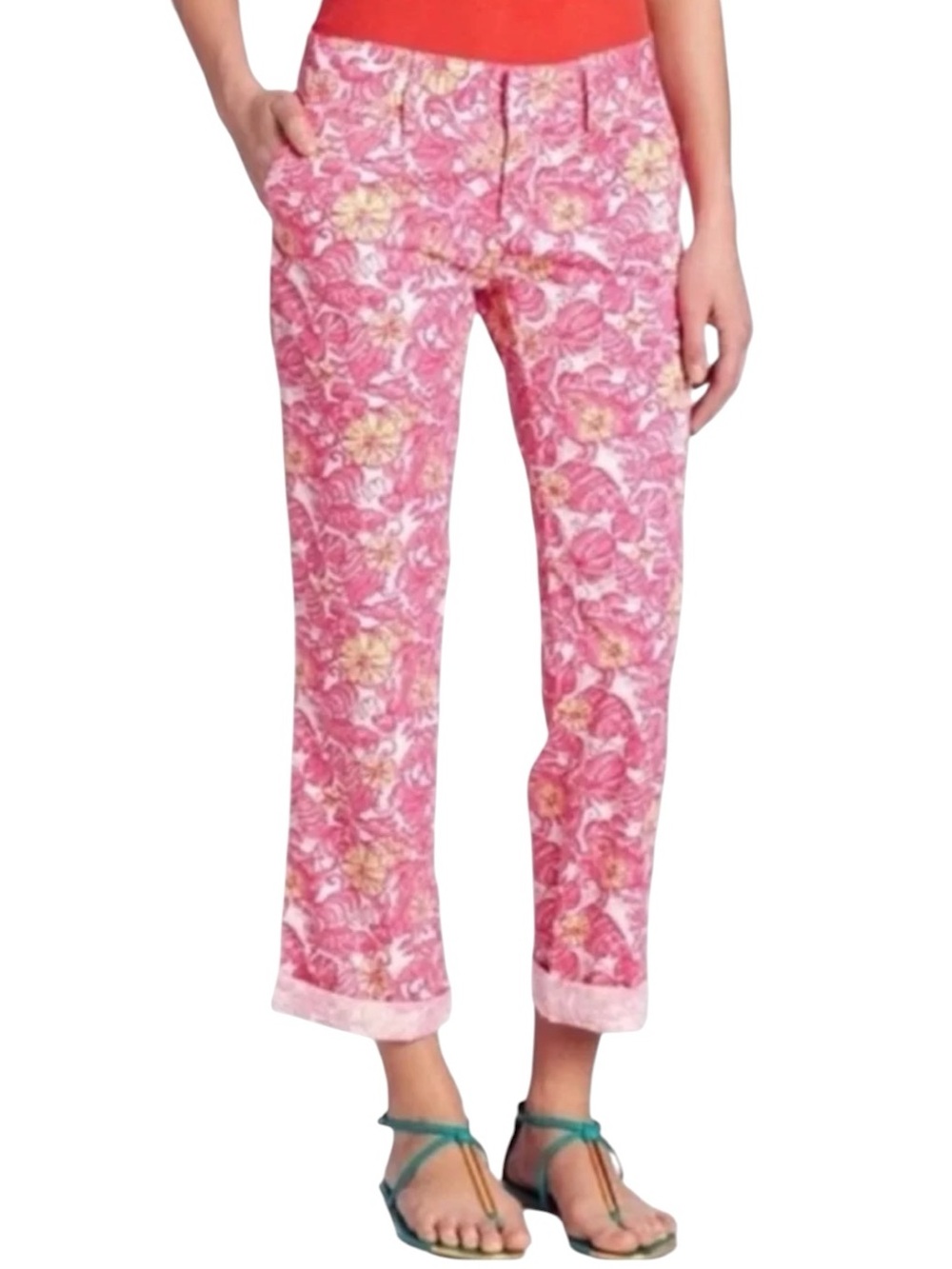 Lilly Pulitzer Whitney Roll Up Pants Womens 12 Pink Chum Bucket Print - Picture 8 of 8